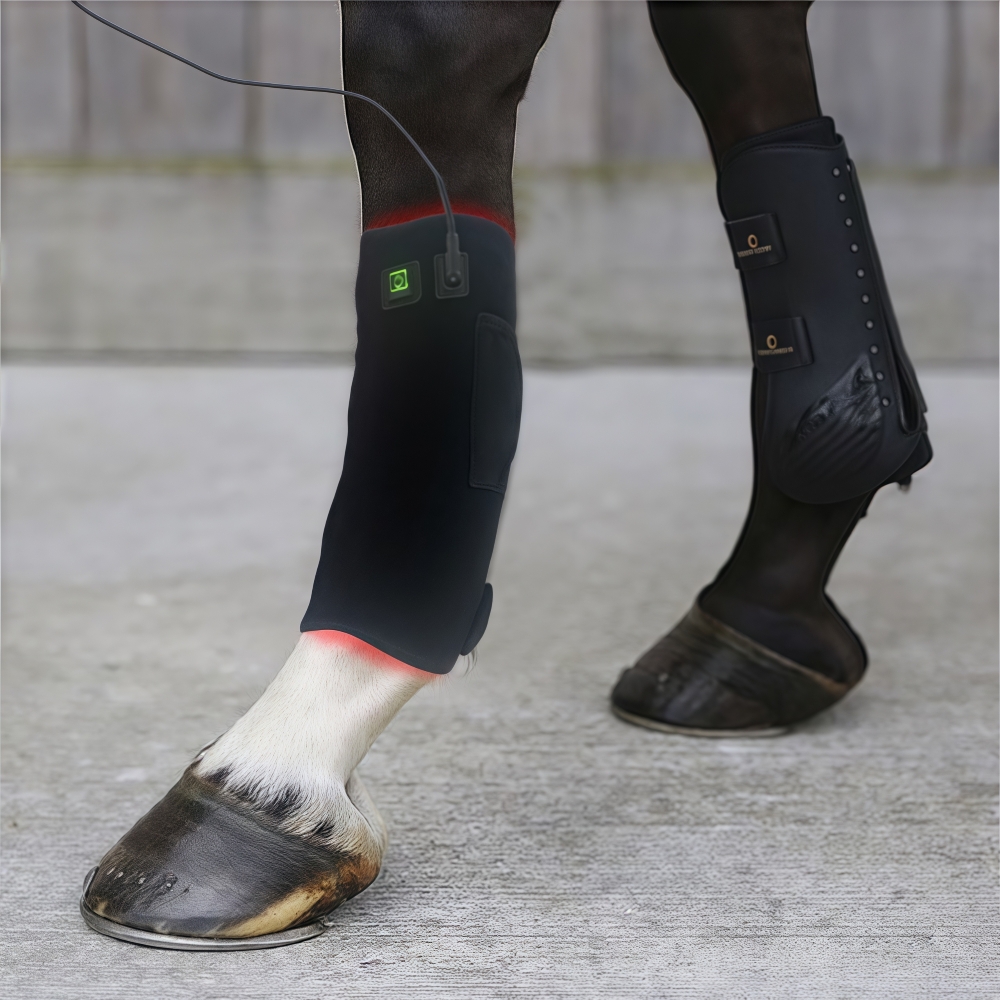 Fasciatura per terapia a luce rossa per la zampa del cavallo